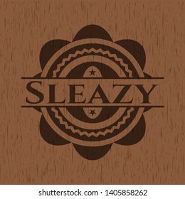 Sleazy badge with wooden background