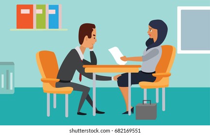 Sleazy Businessman Harassing A Shocked Female Coworker. Man Touching Woman's Knee. Sexual Harassment In Business Office Concept Illustration Vector.
