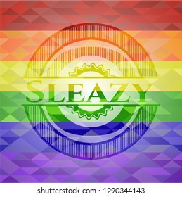 Sleazy emblem on mosaic background with the colors of the LGBT flag
