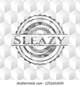 Sleazy grey badge with geometric cube white background