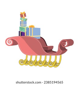 Sled Character for Merry Christmas, Isolated in Retro Cartoon Style