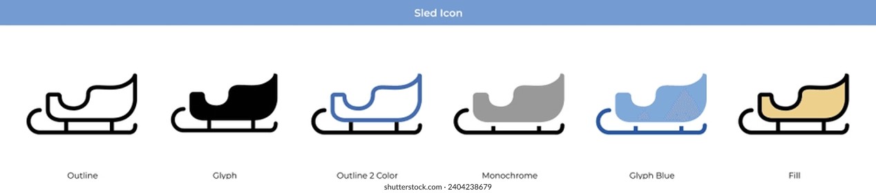 Sled Christmas Icon Set Vector