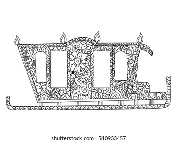 Sled coloring book vector illustration. Anti-stress coloring for adult vozok. Zentangle style. Black and white lines. Lace pattern