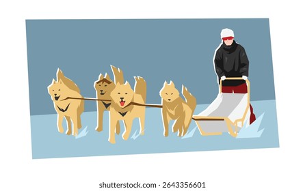 Corrida de trenó. Esporte de inverno. Ilustração de vetor plano de desenhos animados.