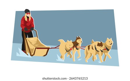 Corrida de trenó. Esporte de inverno. Ilustração de vetor plano de desenhos animados.
