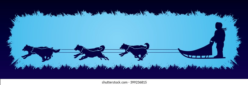 Sled Dogs designed on grunge frame background graphic vector.