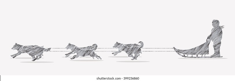 Sled Dogs designed using black grunge brush graphic vector.