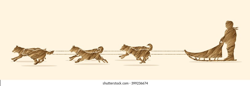 Sled Dogs designed using golden grunge brush graphic vector.