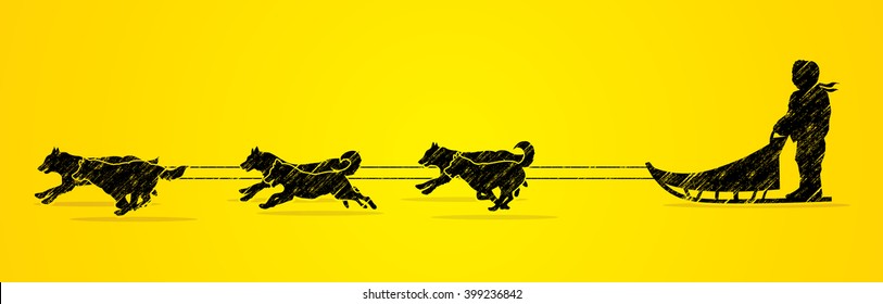 Sled Dogs designed using grunge brush graphic vector.