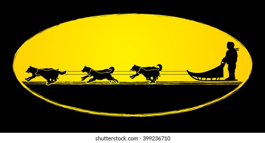 Sled Dogs graphic vector.