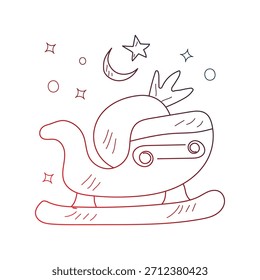 Icono de doodle de trineo con Vector de fondo blanco