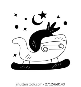 Icono de doodle de trineo con Vector de fondo blanco