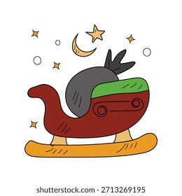 Icono de doodle de trineo con Vector de fondo blanco