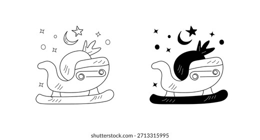 Icono de conjunto de doodle de trineo con Vector de fondo blanco