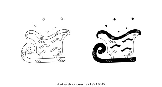 Icono de conjunto de doodle de trineo con Vector de fondo blanco