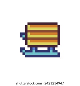 Sled emoji, icono de deporte de invierno, aislado en el estilo de arte de píxeles de fondo blanco ilustración vectorial.1-bit.