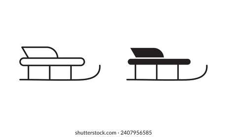 Sled flat line icon set. snow or ice sleigh ski Thin line illustration vector
