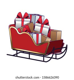 sled with gift boxes over white background, vector illustration