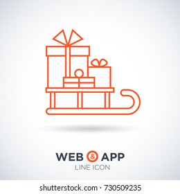 sled with gifts christmas sled line vector icon