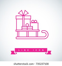 sled with gifts christmas sled line vector icon