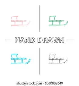 Sled hand drawn icons set. Sledge, sleigh. Color brush stroke. Isolated vector sketchy illustrations