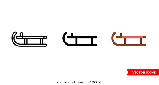 Sled icon of 3 types: color, black and white, outline. Isolated vector sign symbol.