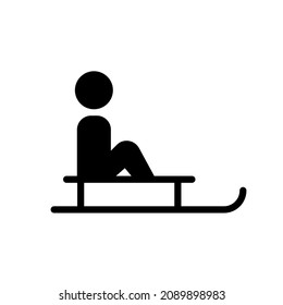 Sled. Icon of a child sitting on a sleigh. Winter activities for children. Vector illustration.