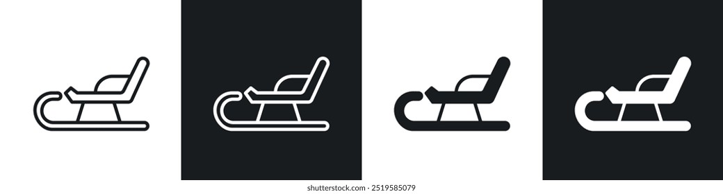 Sled icon collection in black and white filled and stroke line style.