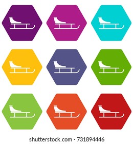 Sled icon set many color hexahedron isolated on white vector illustration