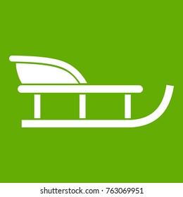 Sled icon white isolated on green background. Vector illustration