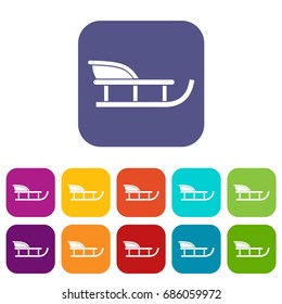Sled icons set vector illustration in flat style in colors red, blue, green, and other