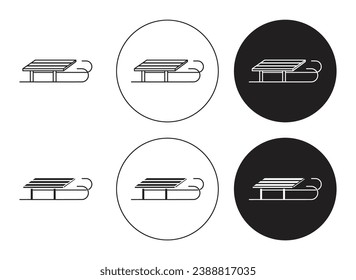 Sled line icon set. Santa sleigh symbol in black color.