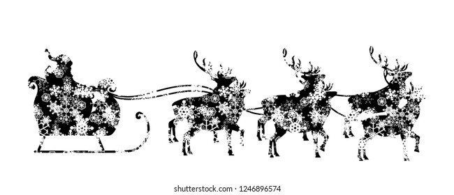 Sled of Santa Claus with reindeers on white background.