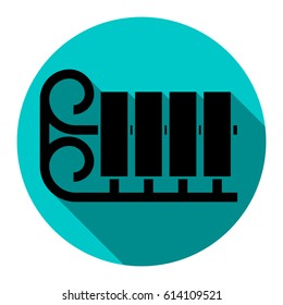 Sled or Sleigh icon. Vector. Flat black icon with flat shadow on sky circle with white background. Isolated.
