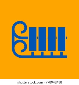 Sled or Sleigh icon. Vector. Medium teal blue icon on orange background.