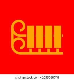 Sled or Sleigh icon. Vector. Orange icon with white holes if exist at red background. Isolated.