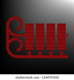 Sled or Sleigh icon. Vector. Striped red and black icon at gradient blackish background. Zebra.