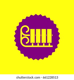Sled or Sleigh icon. Vector. Violet label with hole as icon on yellow background.