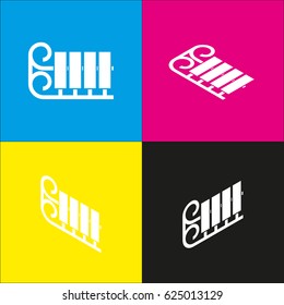 Sled or Sleigh icon. Vector. White icon with isometric projections on cyan, magenta, yellow and black backgrounds.