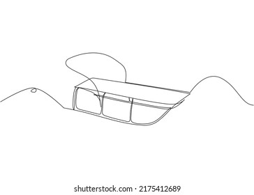 Sled, sleigh one line art. Continuous line drawing of sport, winter, snow, activity, board, mountains, hill, game, vacation, adventure, kid, fun, children play.