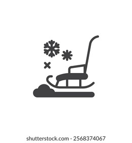 A sled with snow vector icon. filled flat sign for mobile concept and web design. Winter Sled glyph icon. Symbol, logo illustration. Vector graphics