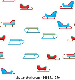 Sled, Winter Activity Vector Seamless Pattern Flat Illustration