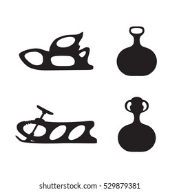 Sled. Winter. Hand drawn vector set of sled silhouette