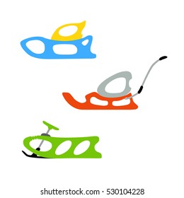 Sled. Winter. Hand drawn vector set of baby sled