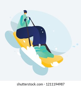 Sledding Blue Yellow Landing Page Illustration