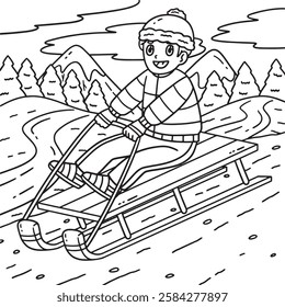 Sledding Boy Coloring Page for Kids