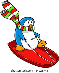 sledding Holiday Penguin Vector Illustration