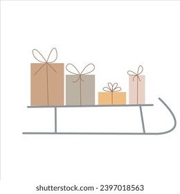 Sledge and Christmas gifts, isolated vector illustration