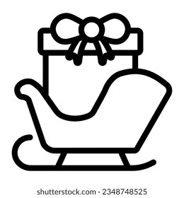 Sledge with gifts line icon. Christmas Santa Claus sleigh outline style pictogram on white background. Sleigh with present box and bow mobile concept web design. Vector graphics.