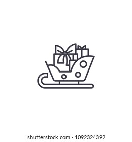 Sledge with gifts linear icon concept. Sledge with gifts line vector sign, symbol, illustration.